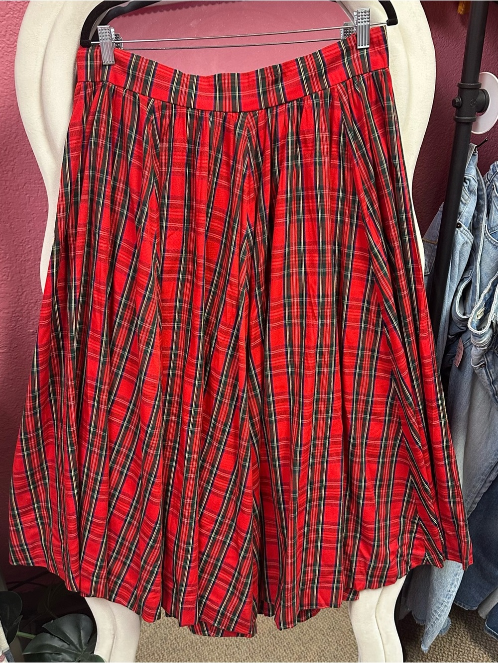 Vintage red plaid full circle skirt